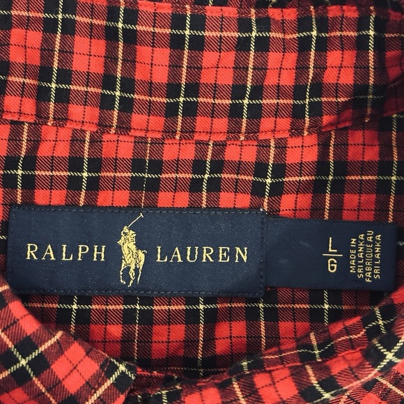 Ralph Lauren Red Black Plaid Button Down Shirt Men's L Cotton Long Sleeve Large - Picture 2 of 11